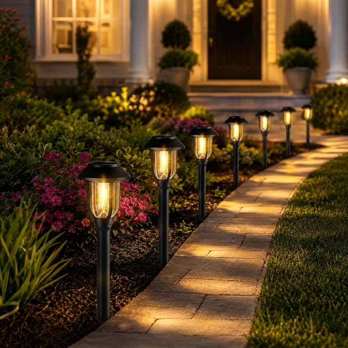 ILANCK Solar Pathway Lights Outdoor,12 Pack Solar Lights Outdoor Waterproof, Warm White Auto On/Off LED Solar Powered, Garden Landscape Lighting for Yard Walkway Driveway Path Decorative