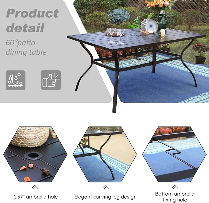 Sophia & William Patio Dining Set 6 Pieces, Swivel Patio Dining Chairs, Fixed Chairs and Bench, Large 60" Metal Dining Table, for Lawn Support 300lbs