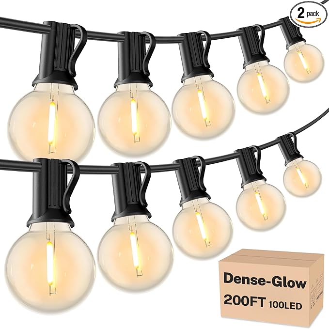 RTTY 200 FT Outdoor String Lights Waterproof, Outside Patio Light 104 Bulbs | Commercial Dimmable G40 LED Lights Shatterproof, Hanging Lighting for Cafe, Bistro, Porch, Deck, Backyard,Wedding, 2700K