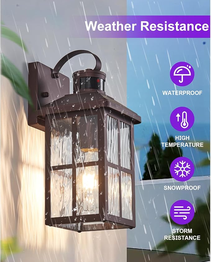 Motion Sensor Porch Light Dusk to Dawn Outdoor Wall Light | Exterior Lighting Fixtures Modern Outside Wall Mount Coach Lamp for House Garage Patio Front Door(Bronze)