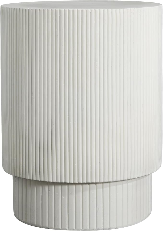 Christopher Knight Home Parson Patio Lightweight Concrete Round Coffee Table, Indoor and Outdoor Table for Garden/Backyard/Poolside/Balcony Cafeteria, MGO Outdoor Side Table with No Assembly, White