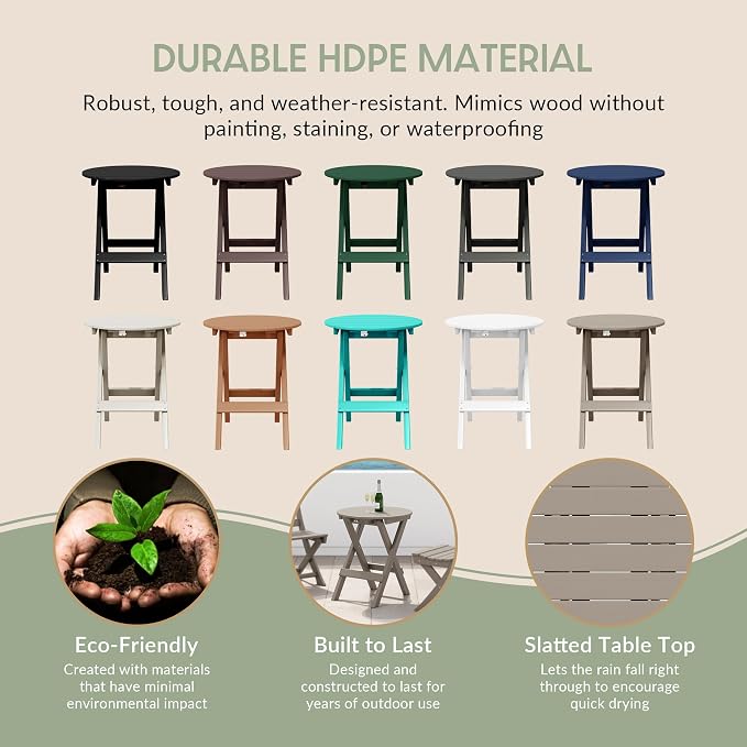 WestinTrends Malibu HDPE Outdoor 24.5 Inch Round Portable Folding Patio Dining Table, Weathered Wood