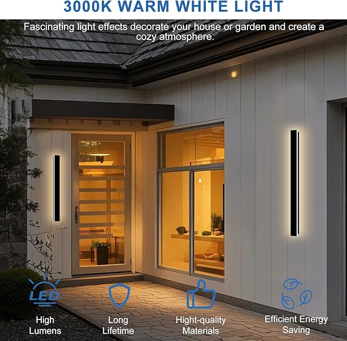 Modern Outdoor Wall Lights 2 Pack 47Inch LED Outdoor Sconce Lights | 3000K Long Outdoor Wall Mount Lights Linear Exterior Light Fixture IP65 Waterproof Black Outside Wall Lights for House Garage