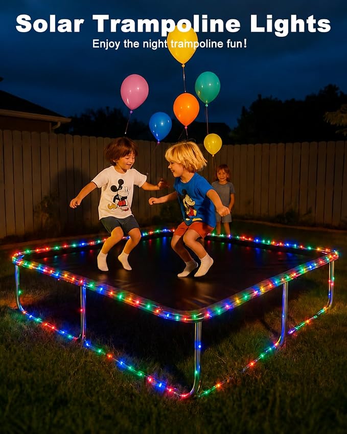 btfarm Solar Rope Lights, 120LED 46FT Solar Trampoline String Lights Outdoor Waterproof, 8 Lighting Modes Solar Powered Strip Light for Outside Garden Tree Christmas Yard Patio Decor, Multicolor