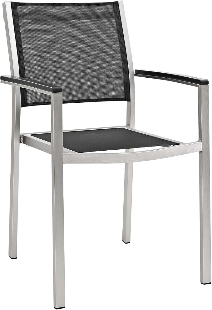 Modway EEI-3198-SLV-BLK-SET Shore 5 Piece Patio Aluminum Outdoor Dining Set, Silver Black, 79.5" L x 106.5" W x 35" H