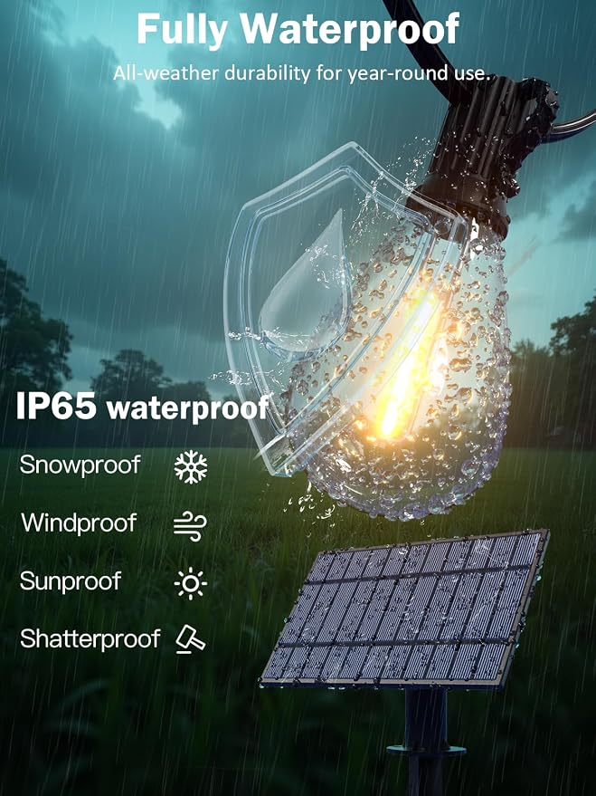 200FT Solar String Lights Outdoor, Dimmable Patio Lights Solar Powered with Remote & USB Port 72+2 LED Shatterproof Bulbs 3 Light Modes, Waterproof Solar Light for Camping Backyard Garden