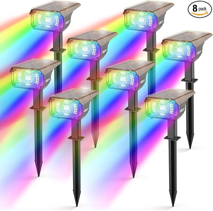 LEREKAM Solar Spotlights Outdoor, 40 LED s Color Changing RGB Waterproof Landscape Lights with 9 Light Modes, Colored Solar Spot Lights Auto On/Off, for Pathway Garden Pool Patio Yard