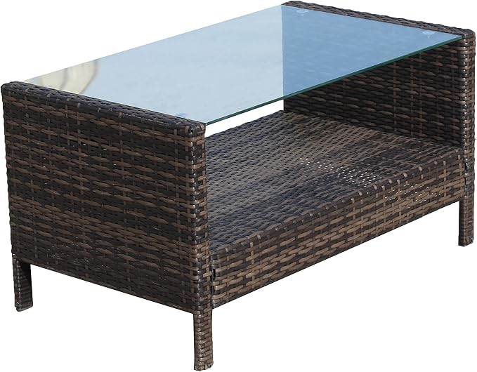 CIATRE Outdoor Patio Furniture Coffee Table with Clear Tempered Glass 34.6X 20.5X 17.7inch (L X W X H)