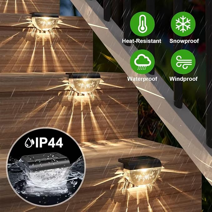 Melunar 12 Pack Solar Deck Lights Outdoor, Solar Step Lights Waterproof for Outside, Yard, Patio, Garden, Pool, Railing, Stairs, Fence (Warm White)