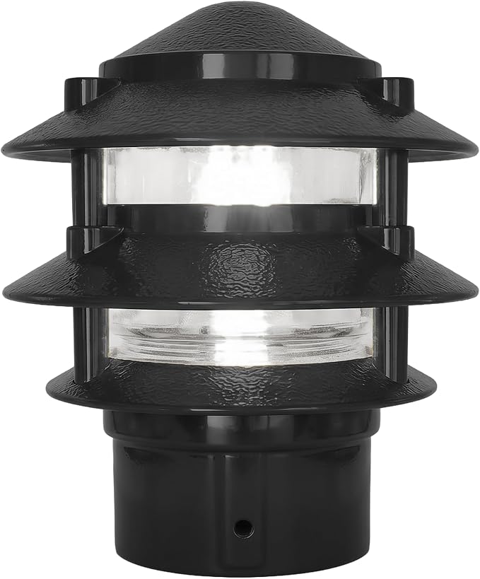 Greenfield Made in the USA Weatherproof Line-Voltage (120V) 3-Tier LED Outdoor Pathway Light – Permanent Outside Light with Mounting Hardware – Professional Grade – Black
