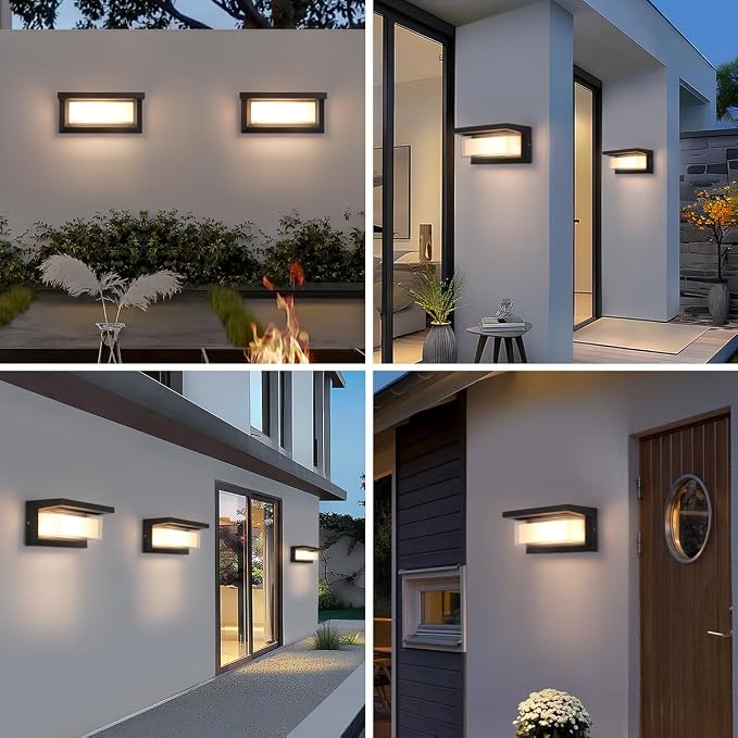 2-Pack 24W LED Outdoor Wall Lights,Exterior/Interior 3-Color Adjustable Sconces Lights, IP65 Waterproof 2100LM, Modern Wall Mount Lighting Fixtures, Aluminum Wall Lights,Compatible with Dimmers