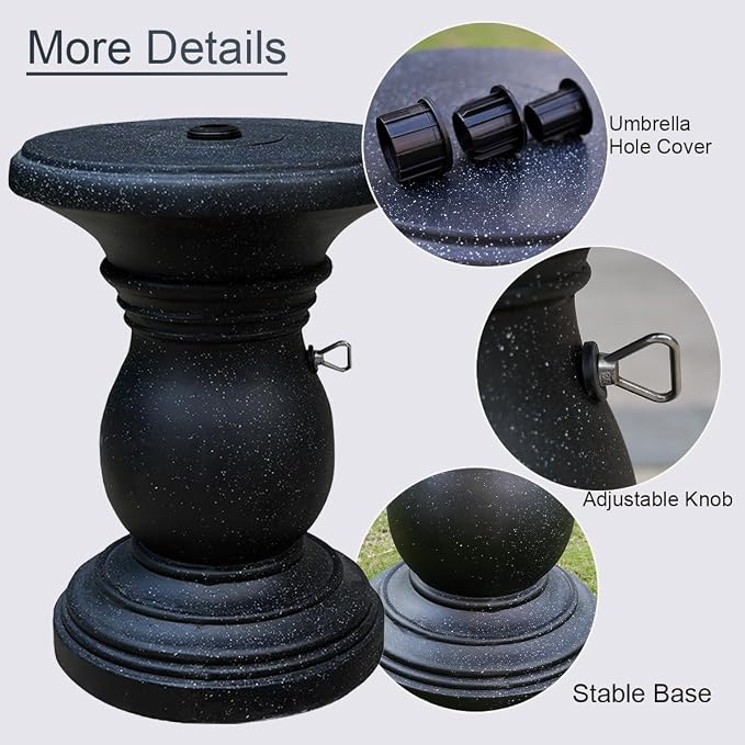 Outdoor Umbrella Side Table, Patio Table with Umbrella Hole for Porch, Concrete Modern Coffee Picnic or Poolside Table, Black