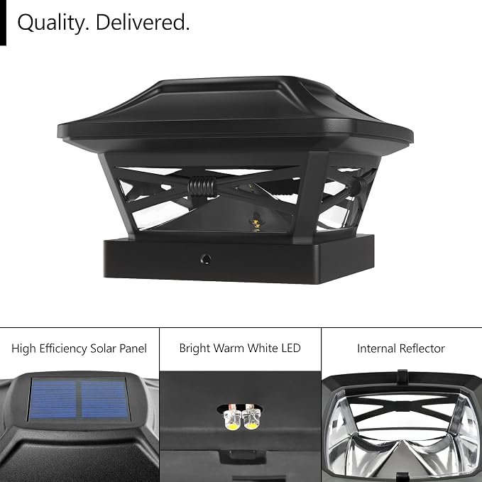 Davinci Lighting Renaissance Solar Outdoor Post Cap Lights - Includes Bases for 4x4 5x5 6x6 Posts - Bright LED Light - Slate Black (1 Pack) | Slate Black, fence/deck/garden/patio posts, UV fade-protected plastic, auto-on, 7-8h runtime, cordless, IP44, ...