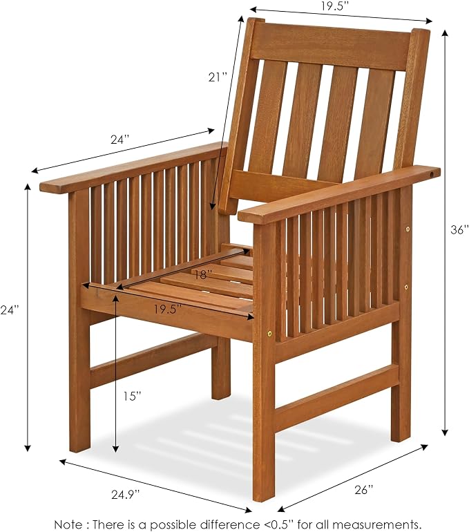 Furinno TIOMAN Patio Chair, Mediterranean Outdoor Lawn Chair, Armchair with Cushion, for Patio, Garden, Porch, Light Wood