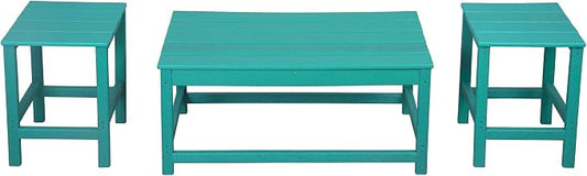 WO Home Furniture HDPE 2pcs Side and 1pc Coffee Table for Adirondack Chair, Weather and UV Resistant for Outdoor, Patio, Backyard, Porch, Garden, Turquoise