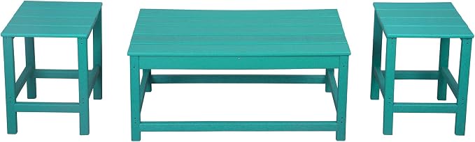 WO Home Furniture HDPE 2pcs Side and 1pc Coffee Table for Adirondack Chair, Weather and UV Resistant for Outdoor, Patio, Backyard, Porch, Garden, Turquoise