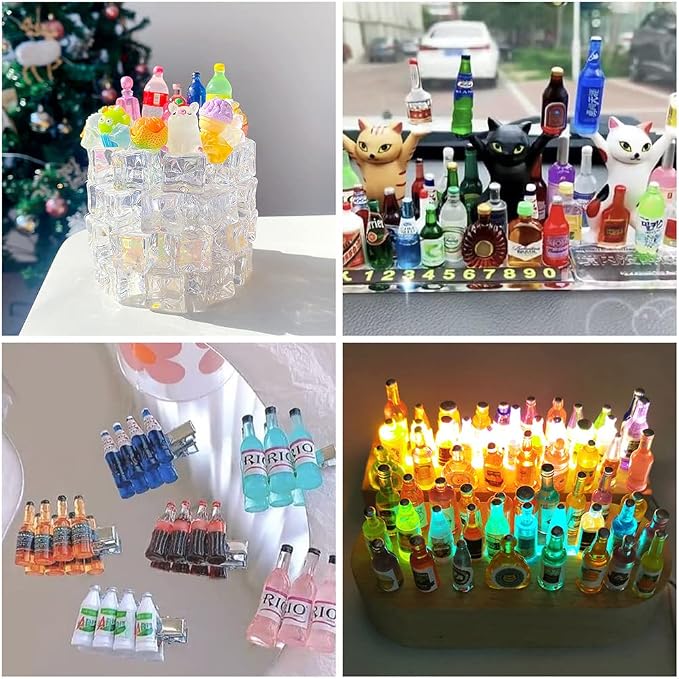 40Pcs Mini Imitation Wine Drink Bottle Cup Model DIY Embellishments Phone Case Resin Small Ornaments Cake Decoration Accessories Random Pattern(Color 1)