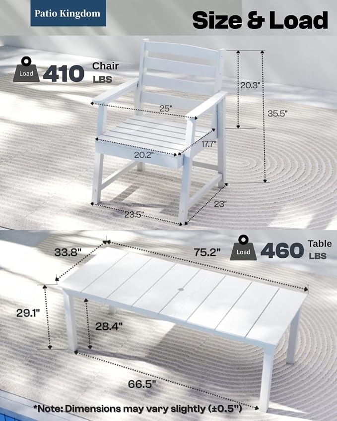 9-Piece HDPE Patio Dining Set for 8, 75.2" Table,White | HDPE material, umbrella hole design, weather-resistant patio furniture, perfect for yard, lawn, garden, balcony, deck