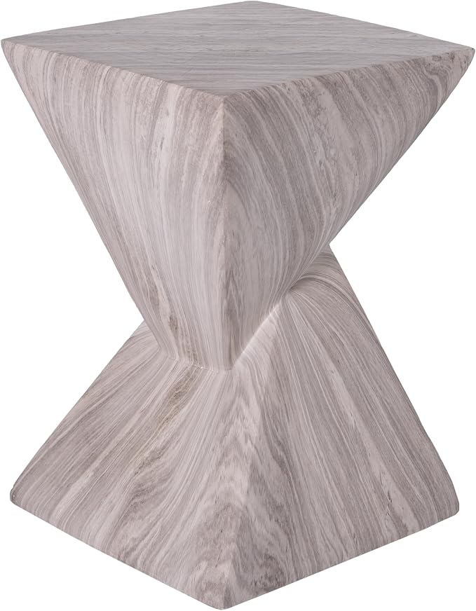 Merax 18.5" H Modern Outdoor Concrete Side Table, Patio End Table with Sculptural Fluted Design, Weather-Resistant Geometric Minimalism Accent Table for Garden, Balcony & Poolside, Gray Marble