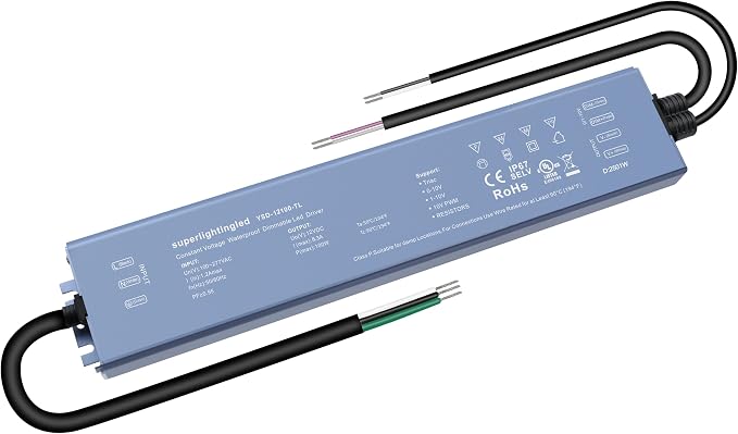 12VDC 100W UL-Listed 0-10V&TRIAC Dimmable Waterproof IP67 Thinner Power Supply 110V to 12V Low Voltage Transformer for IP68 LED Strip Lights,Outdoor LED Pool Underwater, Wash Wall, Fountain Lights