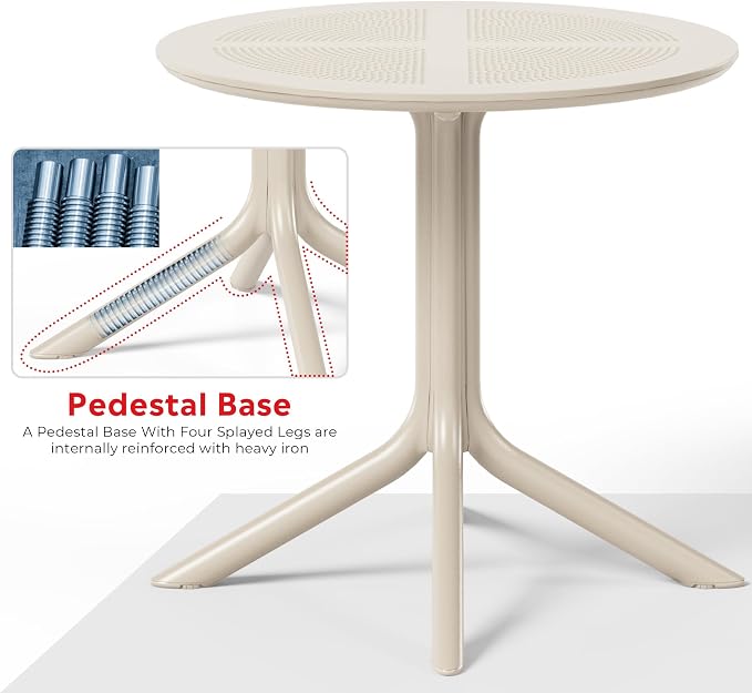 Costaelm Small Patio Table, Outdoor Round Dining Table, Weather Resistant Outside Table for Poolside Deck Lawn Garden Backyard, Sand