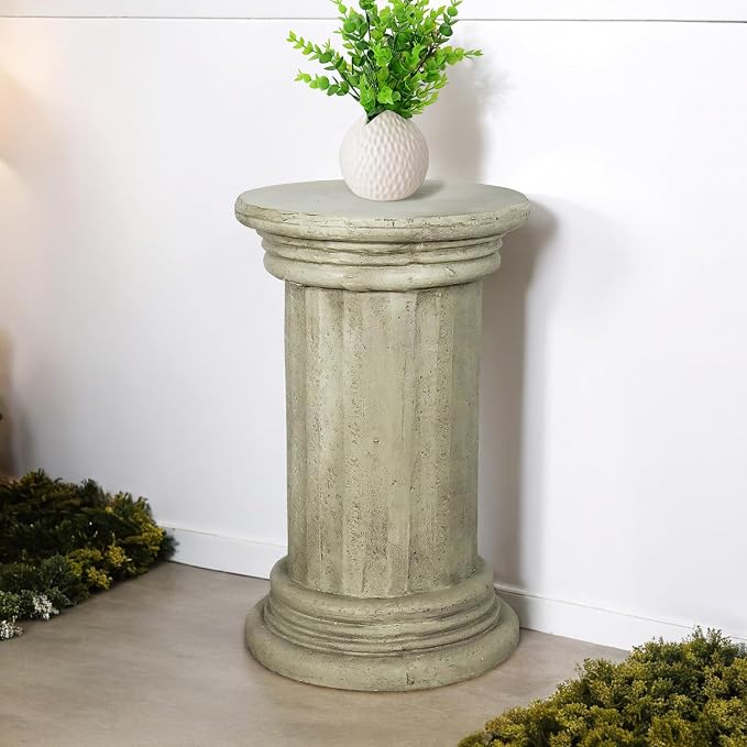 Classic Pedestal Side Table for Indoor and Outdoor - 20" H Faux Stone Resin Column for Living Room or Bedroom