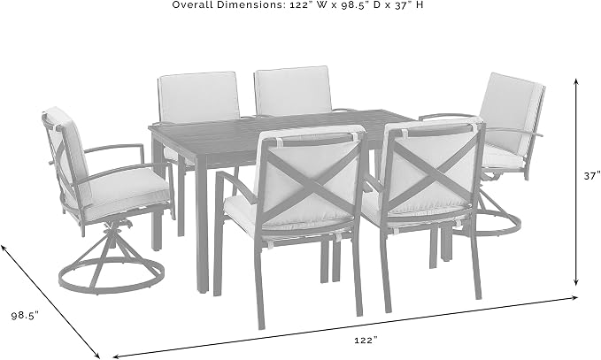 Crosley Furniture Kaplan 7-Piece Outdoor Dining Set for 6, Patio Table and Chairs for Backyard, Deck, Oiled Bronze with Mist Cushions