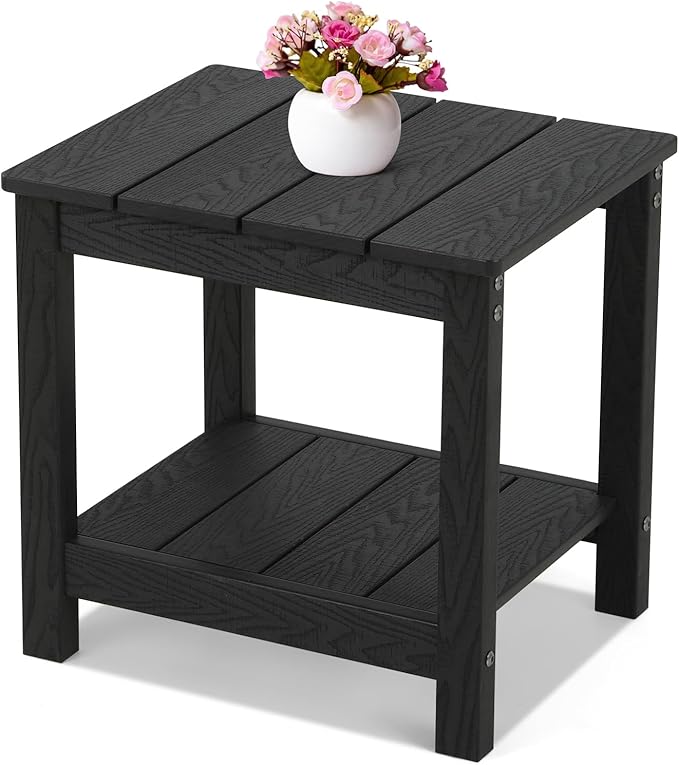 Stoog HIPS Outdoor Side Table with 2-Tier Storage, All-Weather Black End Table, Easy to Clean & Maintain, for Patio, Deck, Garden