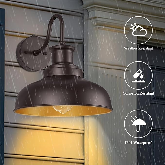 Dusk to Dawn Outdoor Barn Lights Outdoor Wall Sconces Farmhouse Exterior Wall Mount Light Vintage Outside Lighting Fixture Industrial Bronze Lantern for Porch Garage Shed Patio, 2 Pack