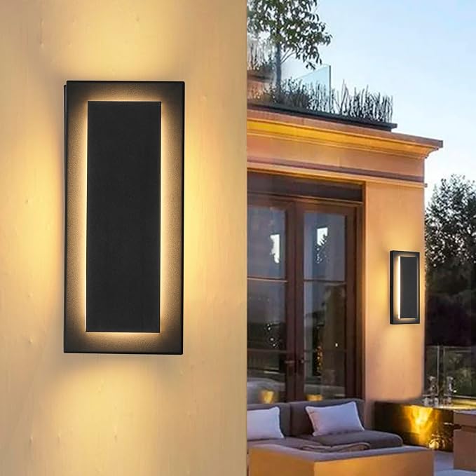 Outdoor Wall Light Black LED Wall Sconces,12 in,9 W | Black, Exterior Light Fixture Wall Mount For Porch,Hallway Front Door,Waterproof LED 3000K Warm White, 360° Angle 1 Pack