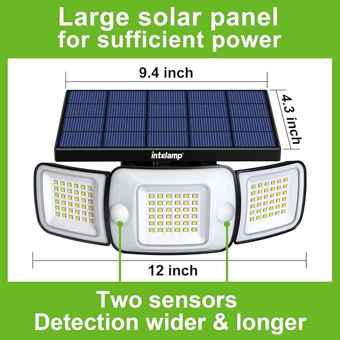 intelamp Solar Outdoor Lights, Motion Sensor with Dual Sensors Waterproof | Solar Flood Lights 270°Wide Angle for Outside with 3 Modes