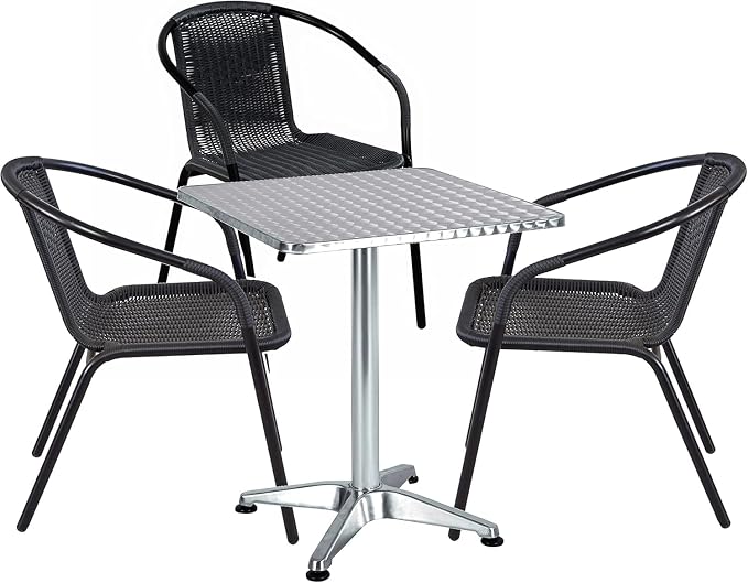BTEXPERT 27.5" Square Indoor Outdoor Bistro Table – Stainless Steel Top, Aluminum Base, Commercial Restaurant Patio Table for Café, Balcony, Garden, Dining