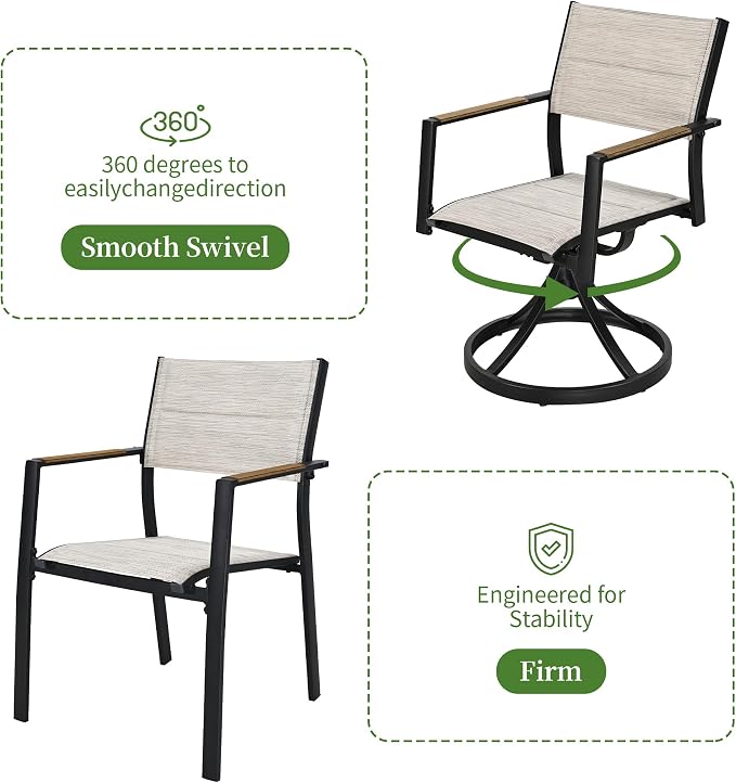 Outdoor Patio Dining Chairs Set of 4, Light Weight Aluminum Frame with Textilene Fabric & Wood-like Armrest, 275 LBS Capacity, Outdoor Stackable Chairs for Poolside Lawn Garden, Brown Armrest