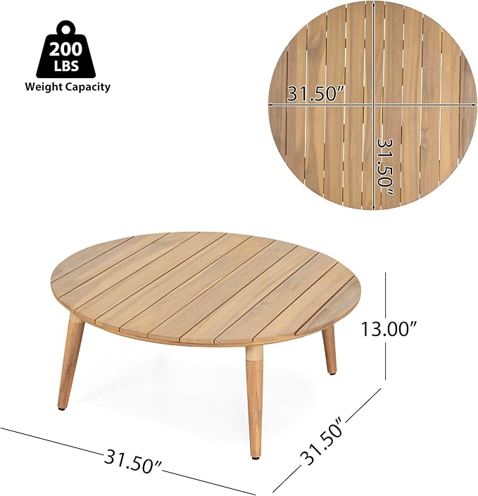 Christopher Knight Home Lalina Outdoor Coffee Table, Acacia Wood Accent Table with Slatted Panel Design, Round Patio Table for Garden Porch Balcony, Low Maintenance Outdoor Furniture, Natural