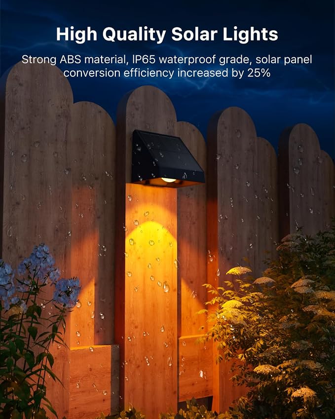 8 Pack Solar Powered Fence Lights Outdoor Wall Mount Decorative Waterproof Down LED for Deck, Outside Stairs, Pool Cage, Patio, Backyard, Garden, Bright 3 Color Temperatures Lamps with Easy to Install