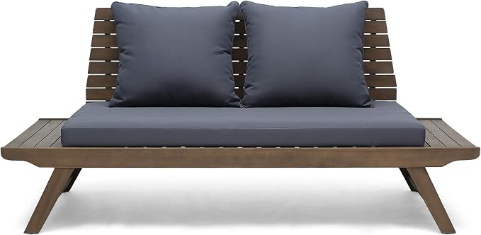 Christopher Knight Home Sedona Outdoor Acacia Wood 4 Seater Chair Loveseat Cushions Chat Patio Furniture Conversation Sets with Coffee Table, 37 "W x 28.25 "D x 29.5 "H, Gray + Dark Gray