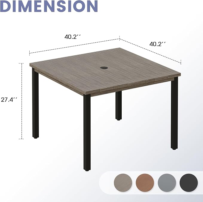 VICLLAX Square Patio Dining Table for 4, Outdoor Patio Table with Umbrella Hole for Garden Lawn Deck Backyard, Antique Grey Tabletop