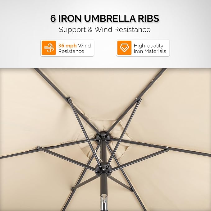 VINGLI 42" Round Outdoor Dining Table with Patio Umbrella - Heavy-Duty Iron Patio Table with Push-Button Umbrella for Patio, Deck, Backyard (Table with Umbrella)