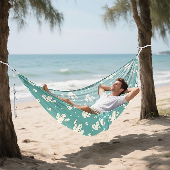 Camping Hammock Outdoor Hammocks for Outside Cactus Green Beach Trees Portable Lightweight with Pockets Tree Straps Indoor