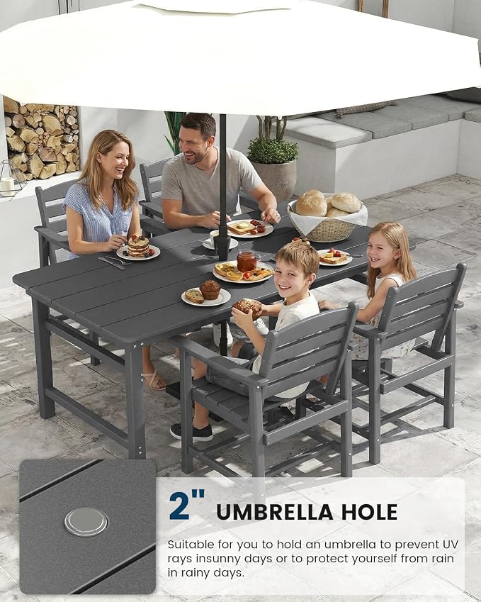 FOOWIN Outdoor Table and Chairs Set 5-Piece HDPE All Weather Patio Dining Set with Umbrella Hole,Outdoor Patio Furniture Dining Set for 4,Patio Kitchen Table Set for Garden,Backyard,Poolside Grey