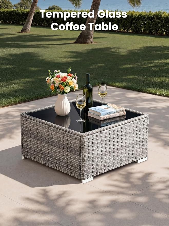 ovios 10 Piece Outdoor Patio Furniture Set with Fire Pit Table,Conversation Sectional Wicker Couch with Swivel Chairs,Modern Outside Sofa for Balcony Backyard, Beige