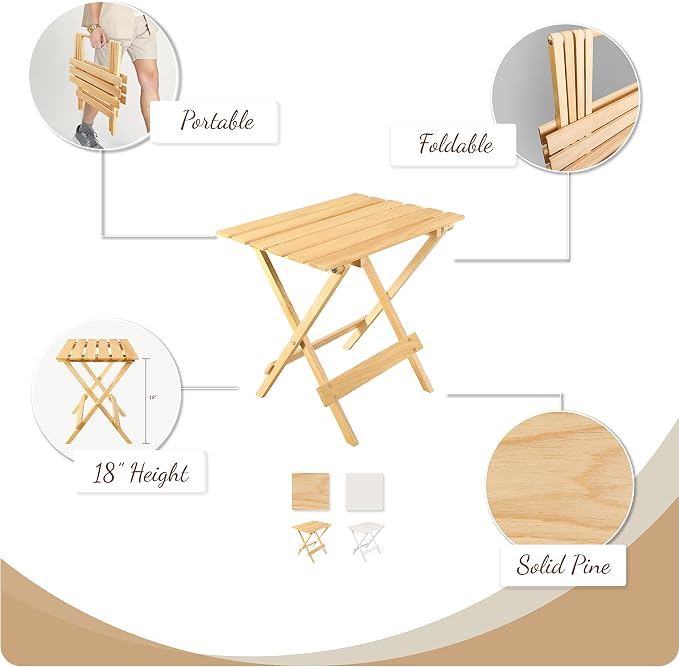 Casual Home Small Folding Side Table (2-Piece Set), 100% Solid Wood, Portable Patio Outdoor Small Table, Plant Stand, No Assembly