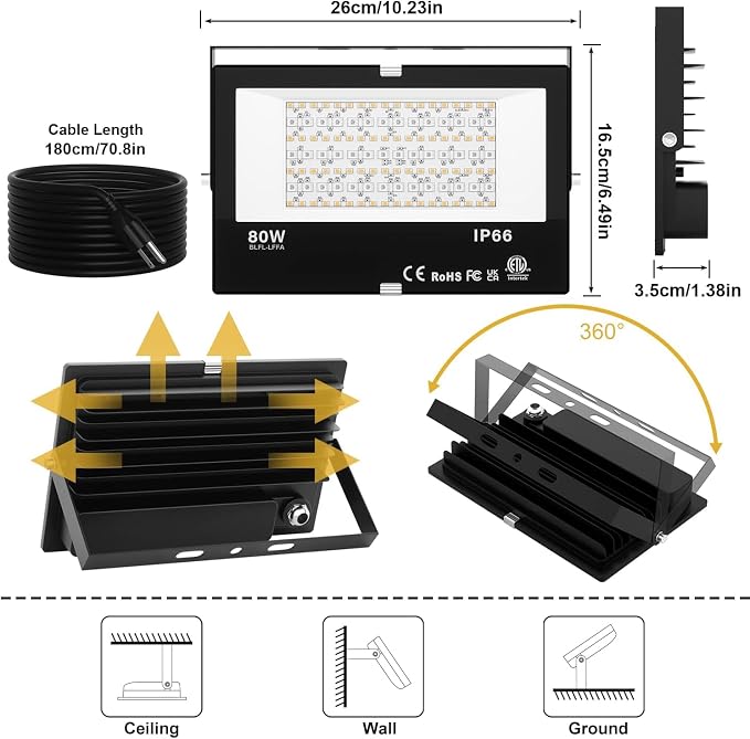 LED Flood Light Outdoor 800W Equivalent 8000LM, Smart RGB Color Changing Landscape Lighting with APP Control, IP66 Waterproof Outdoor LED Lights Daylight 5700K, DIY Scenes, Timing Floodlights, 4 Pack