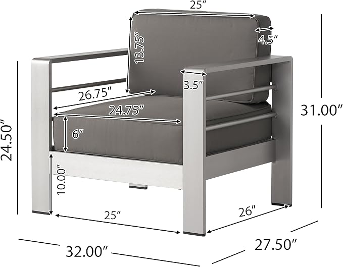 Christopher Knight Home Crested Bay Aluminum Patio Chat Set, 5-Pcs Set, Khaki / Silver