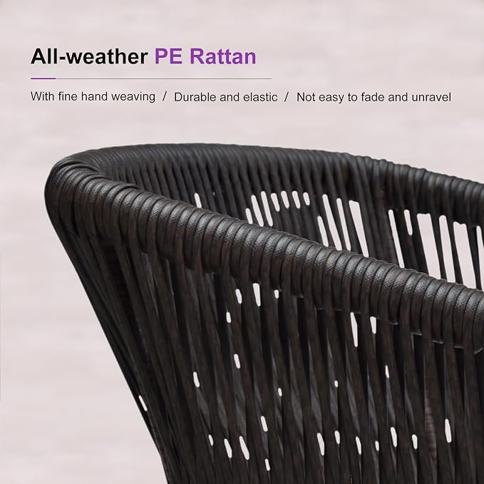 PURPLE LEAF 5 Pieces Patio Round Dining Set Aluminum Frame and Wicker Rattan Round Table and Arm Chairs with Cushions for Garden Porch Kitchen Modern Outdoor Teak