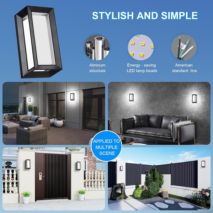 ledmo Outdoor Wall Lights Fixture with LED Beads 6000K 1800LM Waterproof Anti-Rust Christmas Lights Aluminum Acrylic Shade Modern Exterior Lighting for House Front Porch Patio 6 Pack