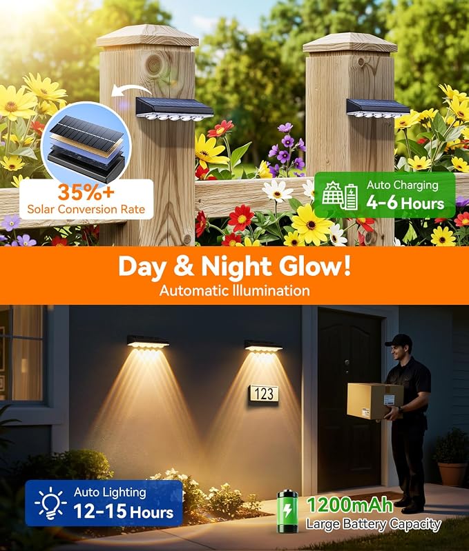 KOOPER Solar Fence Lights Outdoor Waterproof, 8 Pack Warm White & 9 Fixed Colors & Color Changing Fence Lights Solar Powered, Solar Lights Outdoor Fence for Outside Backyard Railing Patio Wall Deck