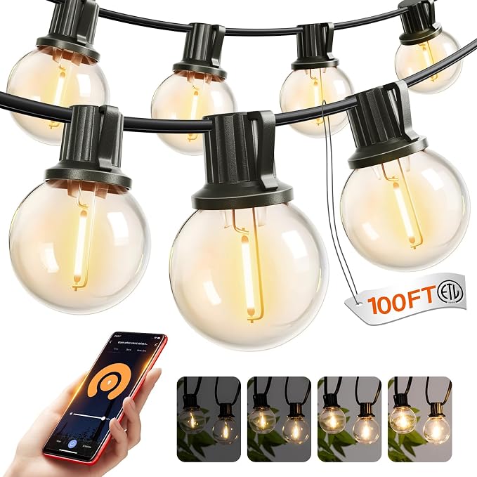 addlon Outdoor String Lights 100FT G40 with APP 54 LED Shatterproof Bulb | Dimmable Patio Globe Light Waterproof, Hanging Smart Outside Lighting for Backyard, Garden, Deck, Balcony, Porch, Café, Decor