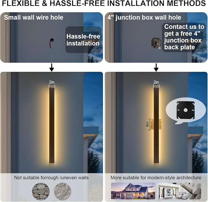 Porch Lights Outdoor Set of 2,59 Inch Outdoor Wall Lights,3000K Warm Light Linear Wall Lights,45W Wall Mount Exterior Light Fixture for House,Garage
