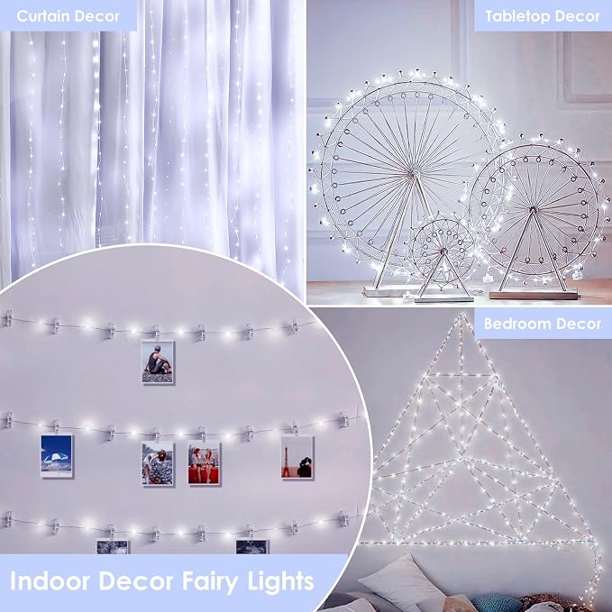 33FT 100 LED Fairy Lights Plug in, 8 Modes Twinkle Lights Cool White | Waterproof String Lights Outdoor Indoor, Memory, Timer, Copper Wire, Christmas Lights for Bedroom Garden Party Holiday Decor